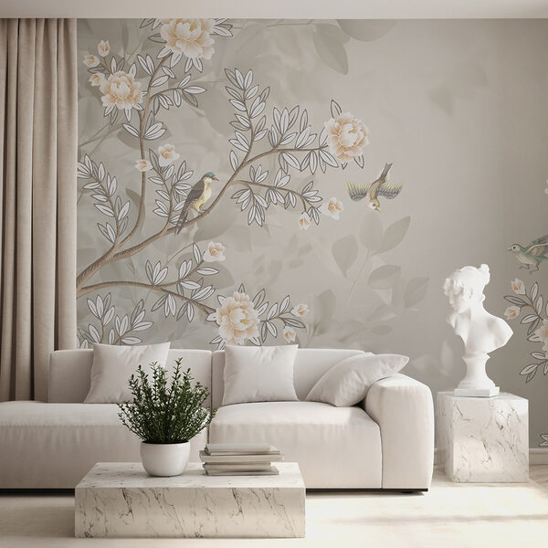 Papier peint avec des oiseaux sur une branche d'arbre Papier peint avec des oiseaux sur une branche d'arbre