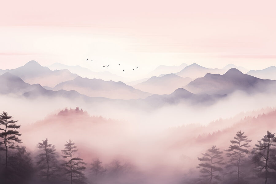 Papier peint Paysage avec arbres et montagnes – Image 3