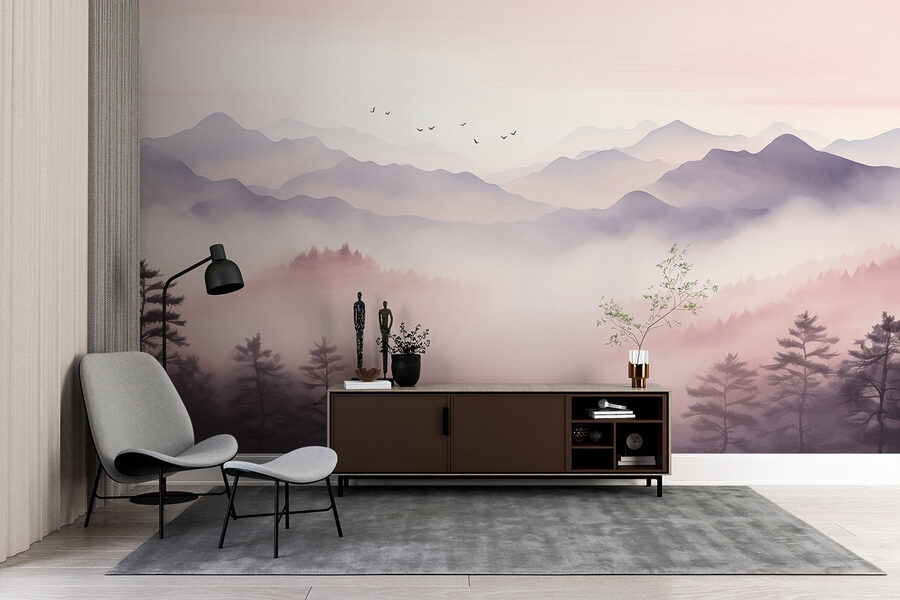 Papier peint Paysage avec arbres et montagnes – Image 2
