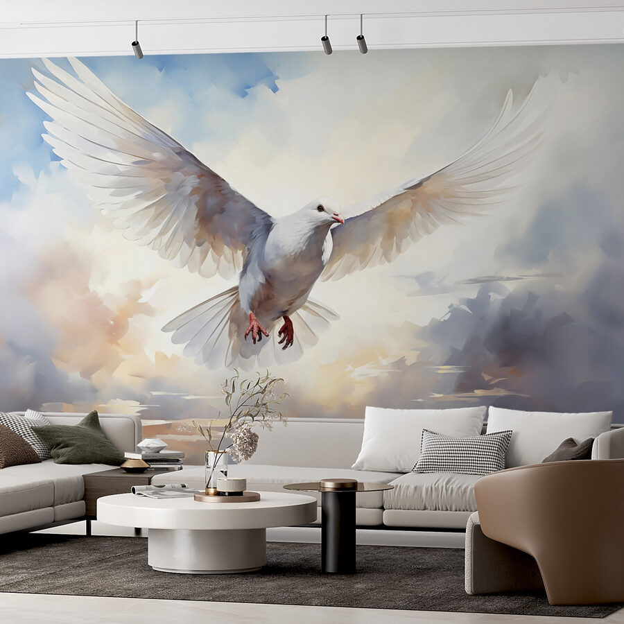 Colombe blanche volant dans le ciel