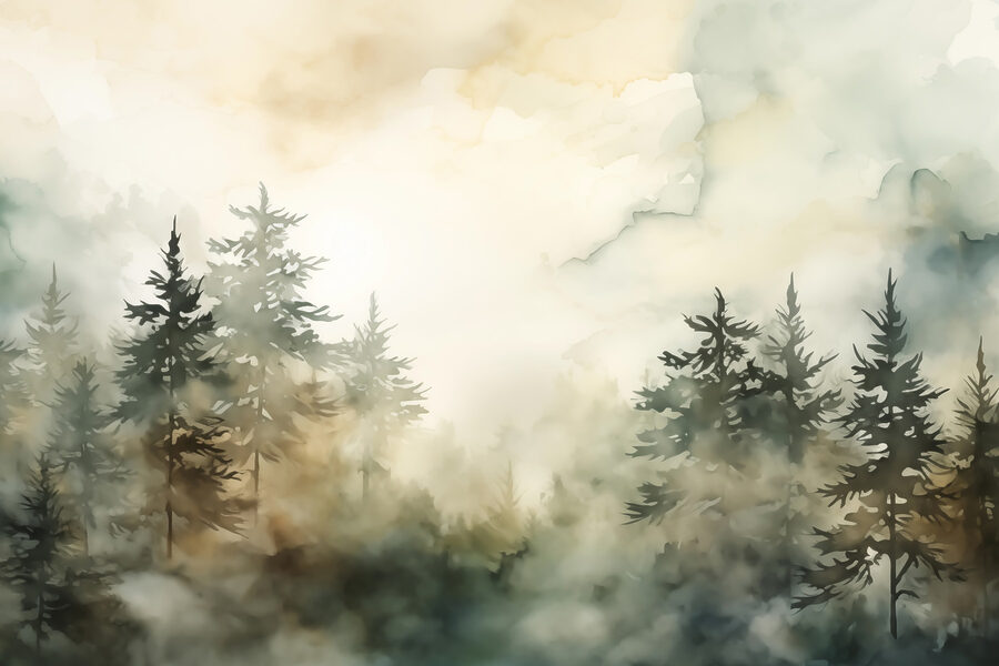 Forêt brumeuse avec des arbres
