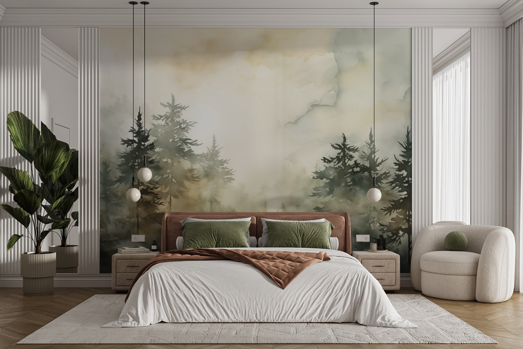 Foggy forest with trees Foggy forest with trees