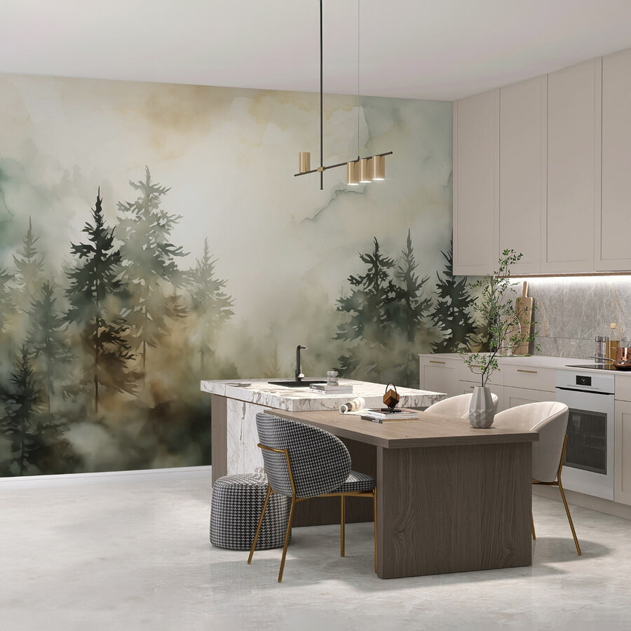 Forêt brumeuse avec des arbres