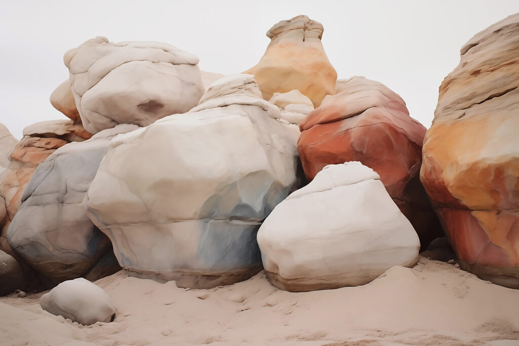 Groupe de gros rochers dans le sable Groupe de gros rochers dans le sable