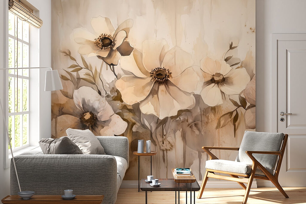 Painting of flowers on a wall Painting of flowers on a wall