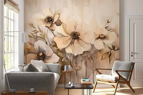 Wall murals Painting of flowers on a wall Wall murals Painting of flowers on a wall