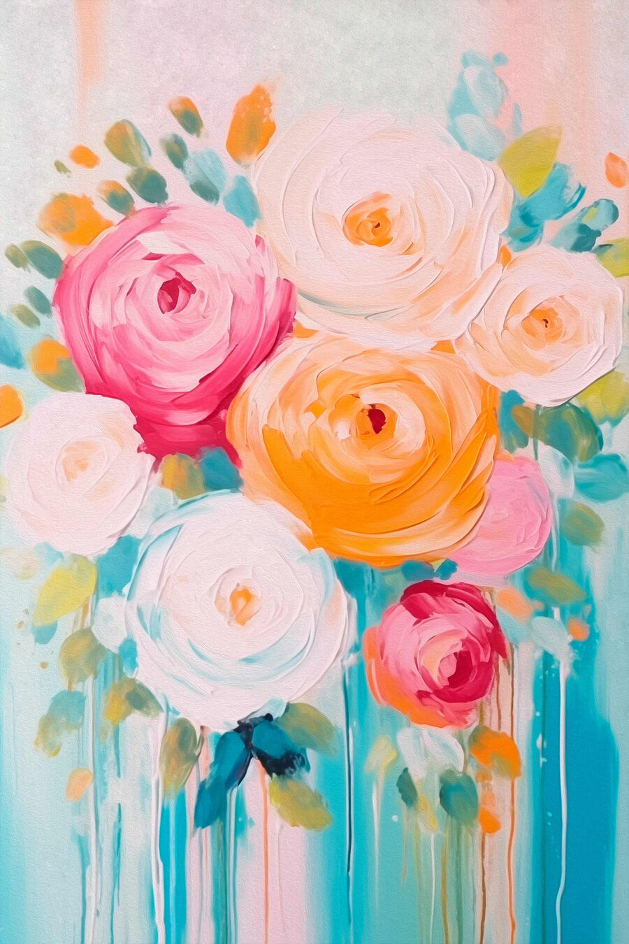 Peinture de fleurs sur une surface bleue Peinture de fleurs sur une surface bleue