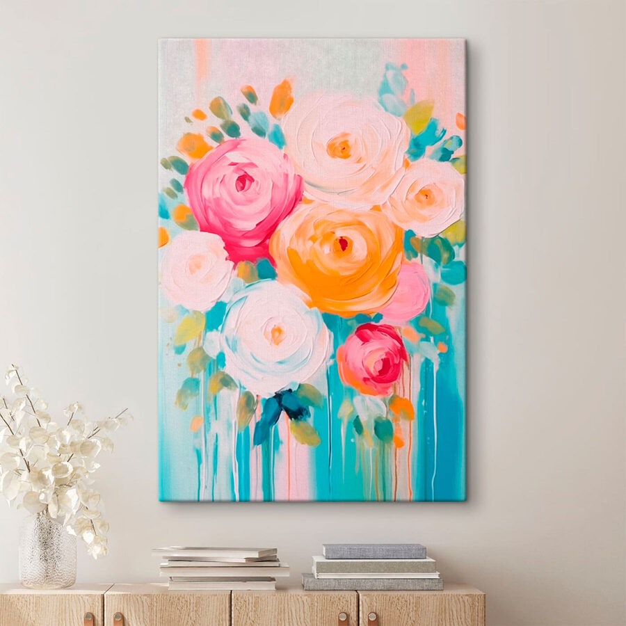 Peinture de fleurs sur une surface bleue Peinture de fleurs sur une surface bleue