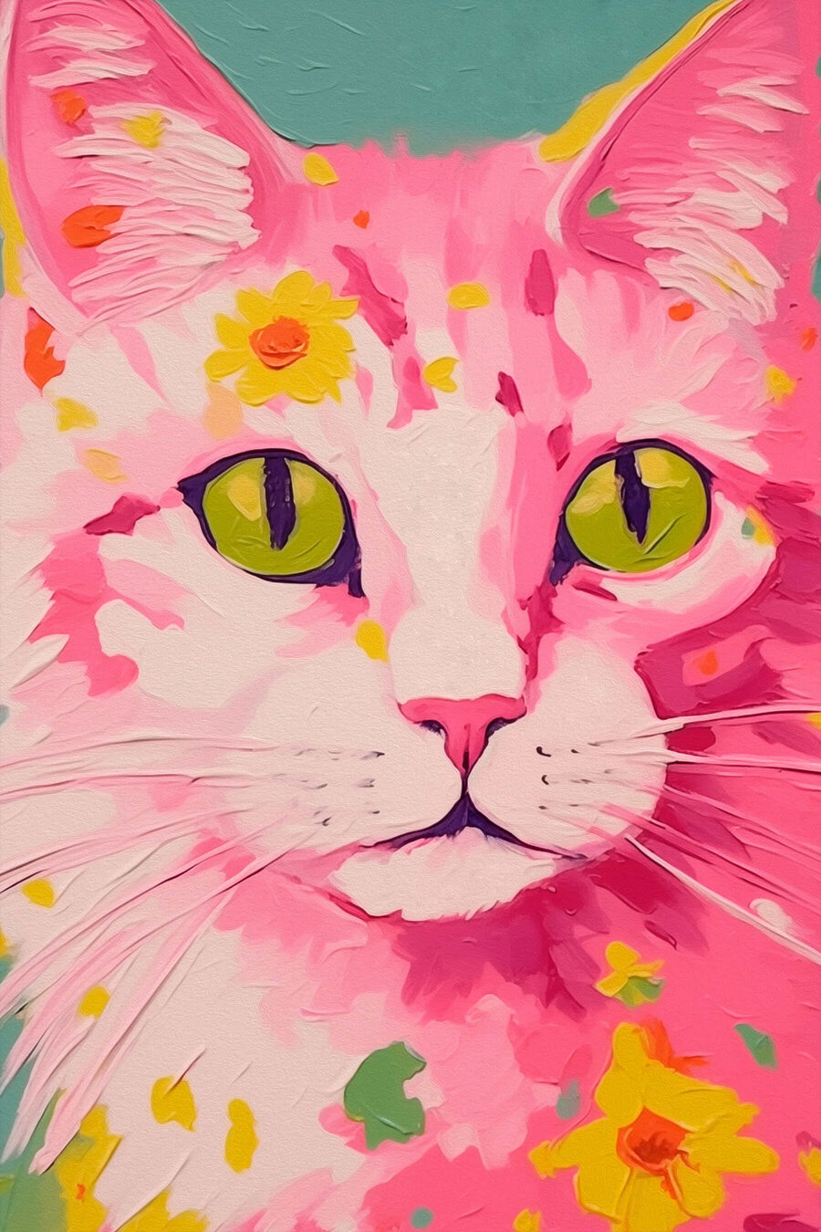 Peinture d'un chat avec des fleurs Peinture d'un chat avec des fleurs
