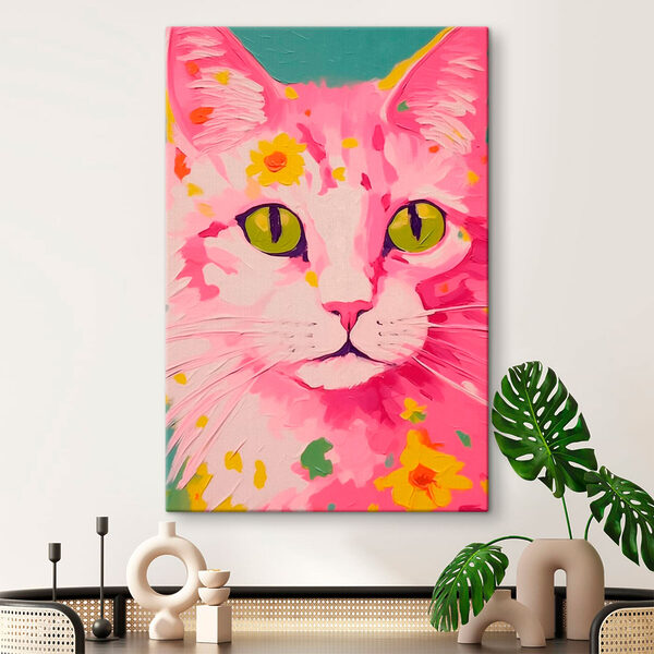 Peinture d'un chat avec des fleurs Peinture d'un chat avec des fleurs