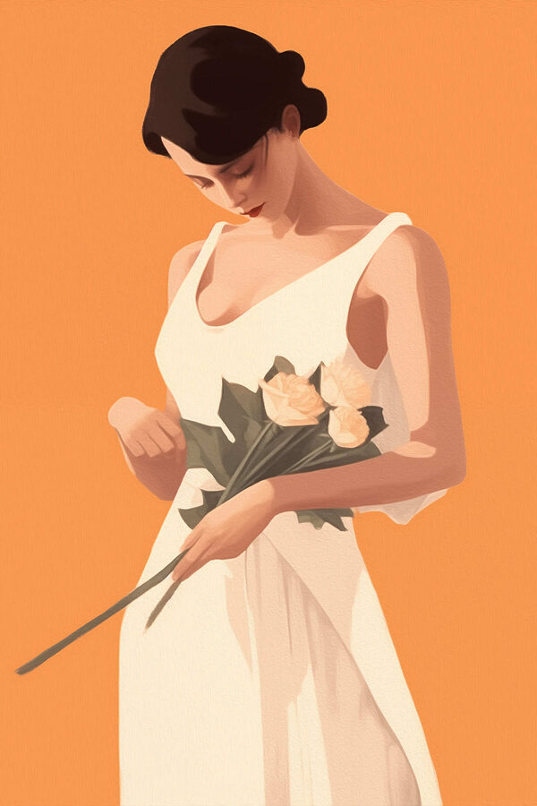 Femme en robe blanche tenant des fleurs Femme en robe blanche tenant des fleurs