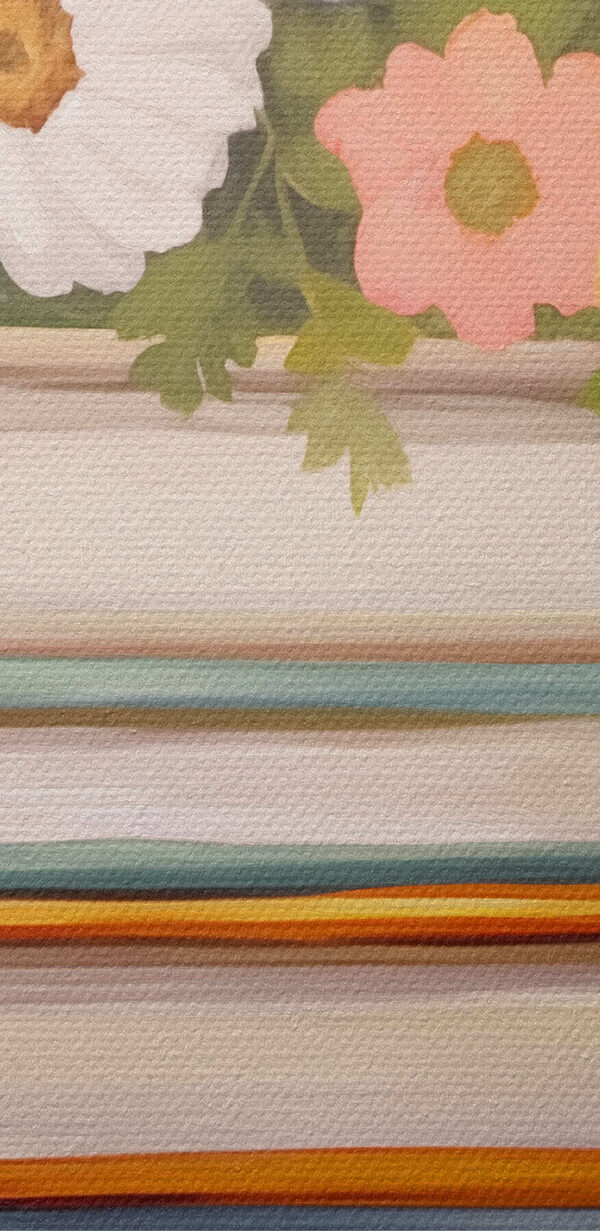 Peinture d'une pile de livres avec des fleurs sur le dessus Peinture d'une pile de livres avec des fleurs sur le dessus
