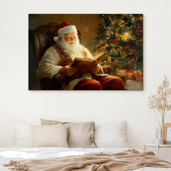 Peinture d'un père Noël lisant un livre Peinture d'un père Noël lisant un livre