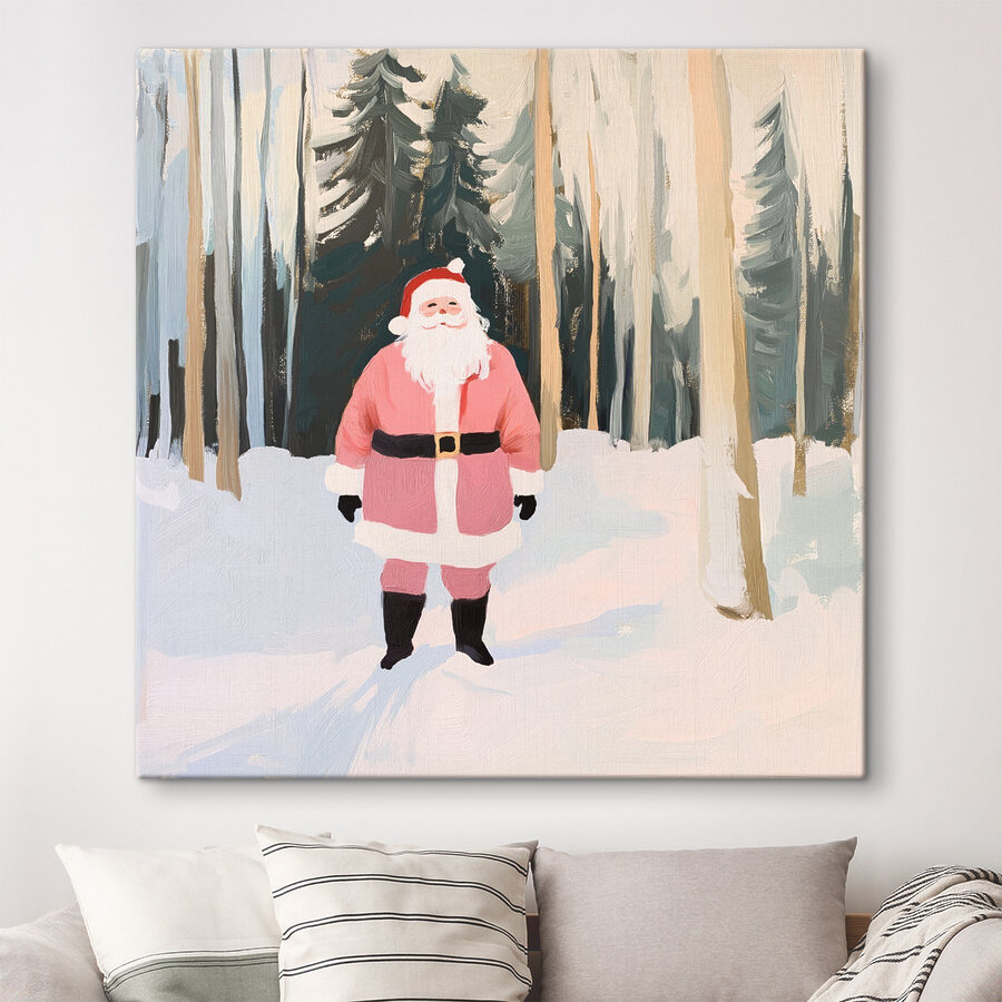 Peinture d'un père Noël dans la neige