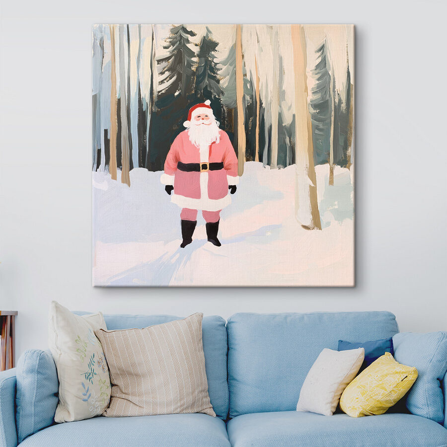 Peinture d'un père Noël dans la neige