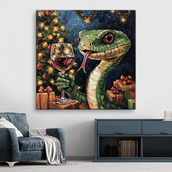 Peinture d'un serpent tenant un verre de vin Peinture d'un serpent tenant un verre de vin