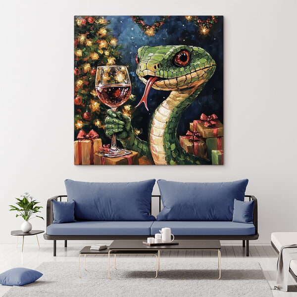 Peinture d'un serpent tenant un verre de vin Peinture d'un serpent tenant un verre de vin
