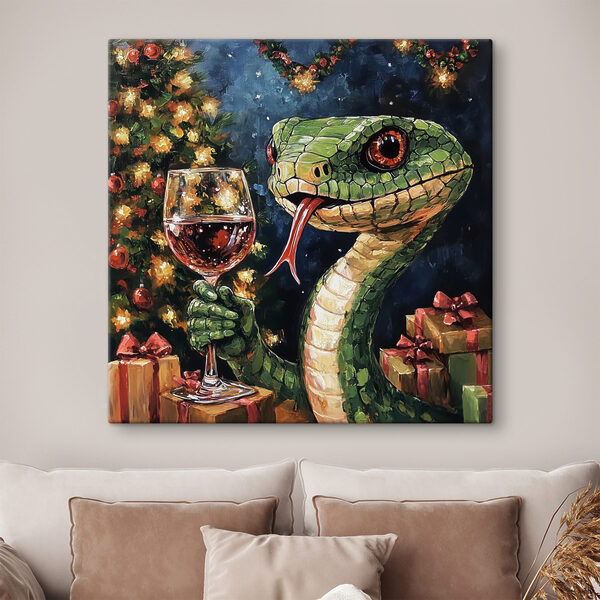 Peinture d'un serpent tenant un verre de vin Peinture d'un serpent tenant un verre de vin