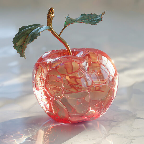 Pomme en verre avec tige et feuilles Pomme en verre avec tige et feuilles