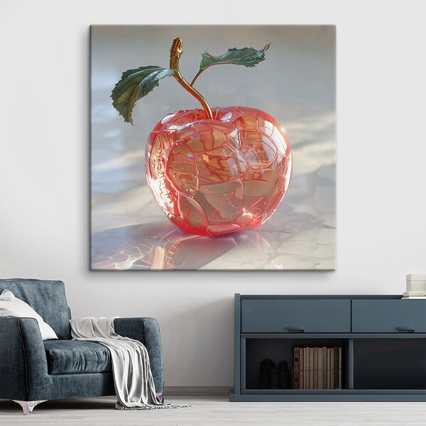 Pomme en verre avec tige et feuilles Pomme en verre avec tige et feuilles