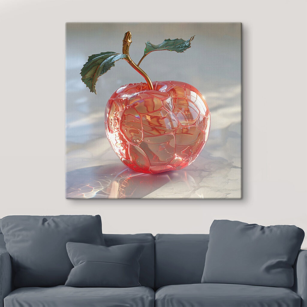 Glass apple with a stem and leaves Glass apple with a stem and leaves