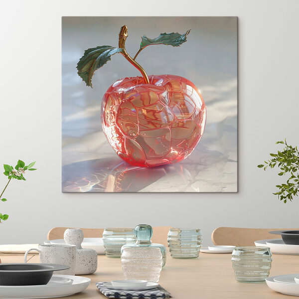 Pomme en verre avec tige et feuilles Pomme en verre avec tige et feuilles