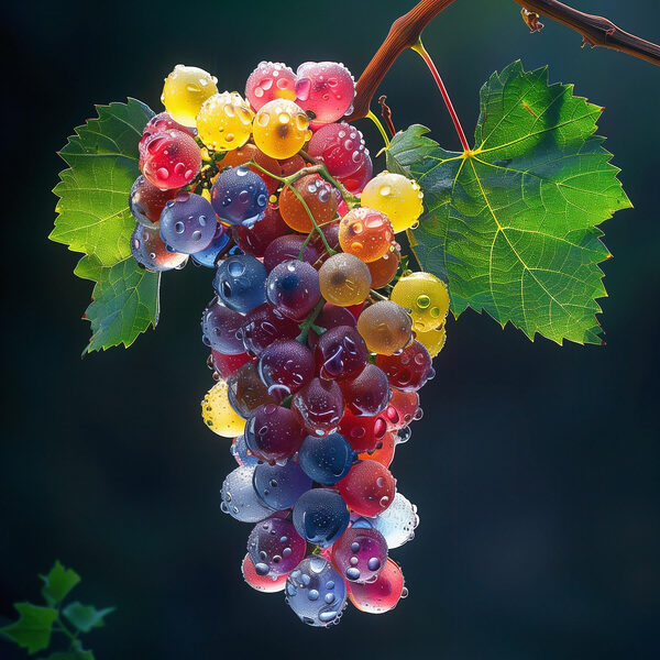 Grappe de raisins colorés avec des gouttes d'eau sur eux Grappe de raisins colorés avec des gouttes d'eau sur eux