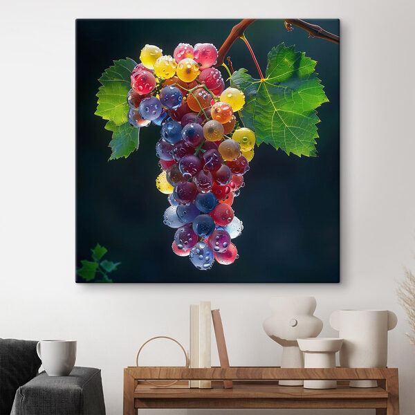 Grappe de raisins colorés avec des gouttes d'eau sur eux Grappe de raisins colorés avec des gouttes d'eau sur eux