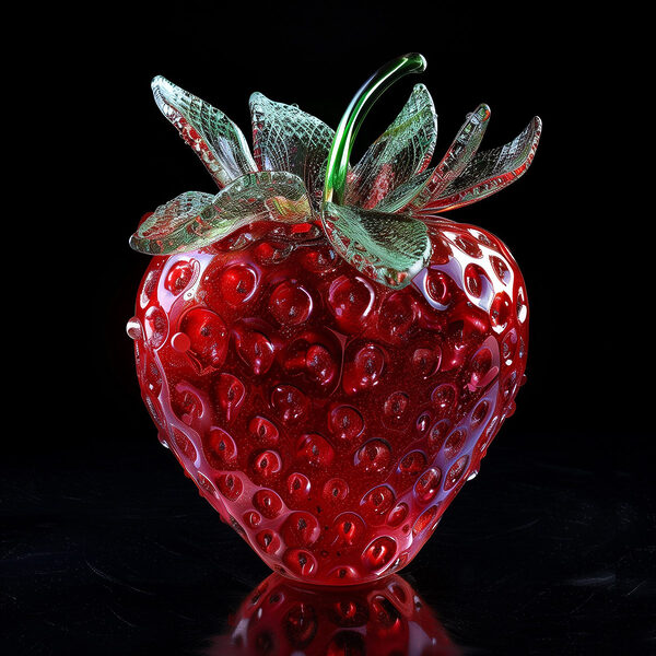 Fraise en verre avec une tige verte Fraise en verre avec une tige verte