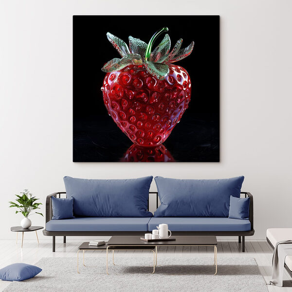 Fraise en verre avec une tige verte Fraise en verre avec une tige verte