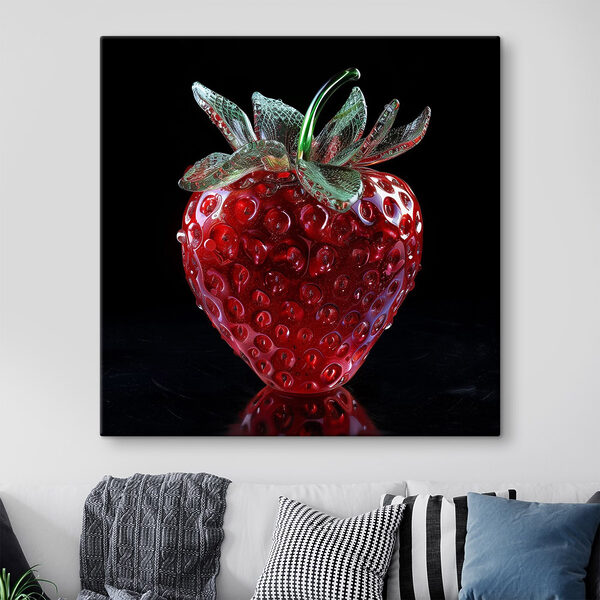Fraise en verre avec une tige verte Fraise en verre avec une tige verte