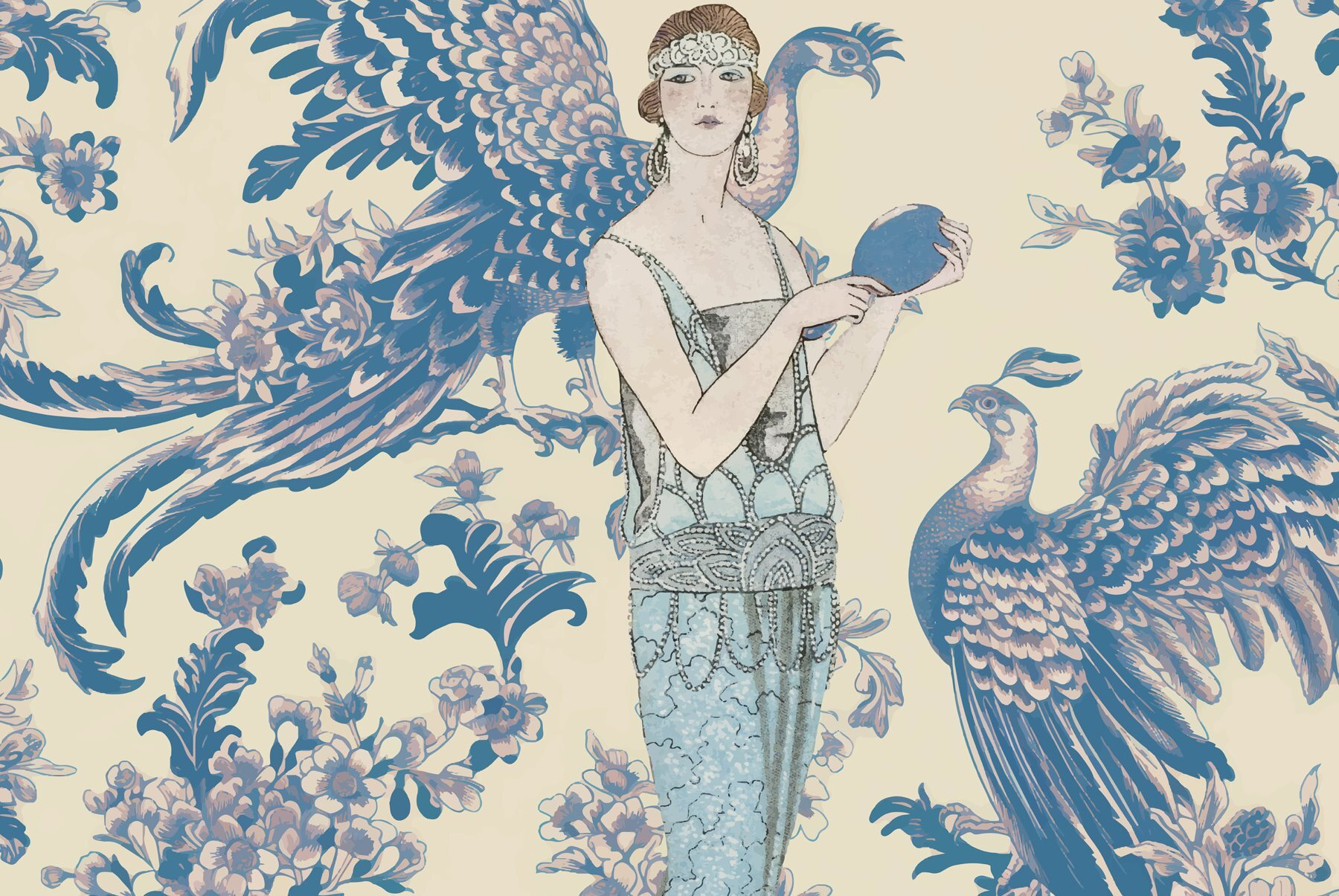 Woman holding a round blue object Woman holding a round blue object