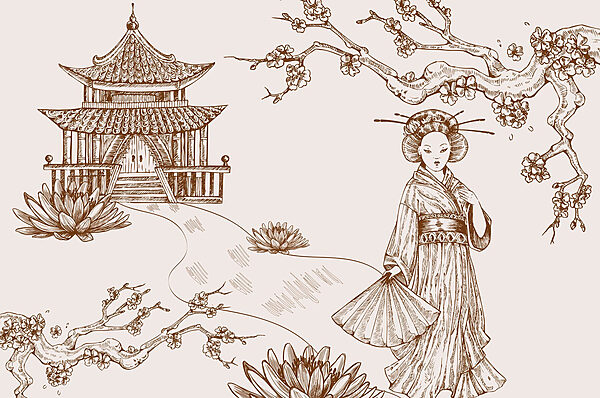 Dessin d'une femme en kimono Dessin d'une femme en kimono