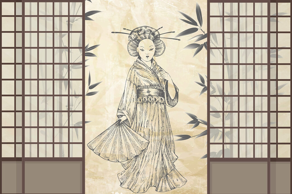 Dessin d'une femme en kimono Dessin d'une femme en kimono