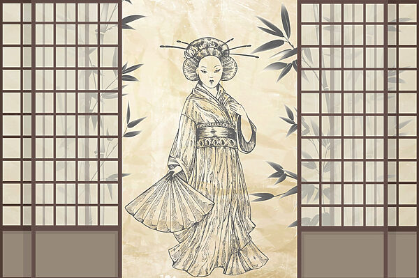 Dessin d'une femme en kimono Dessin d'une femme en kimono