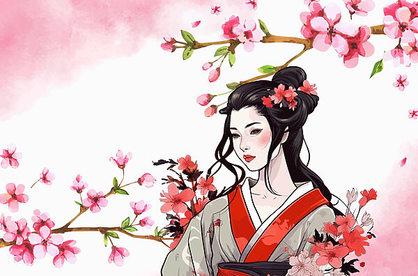 Femme en kimono avec des fleurs Femme en kimono avec des fleurs