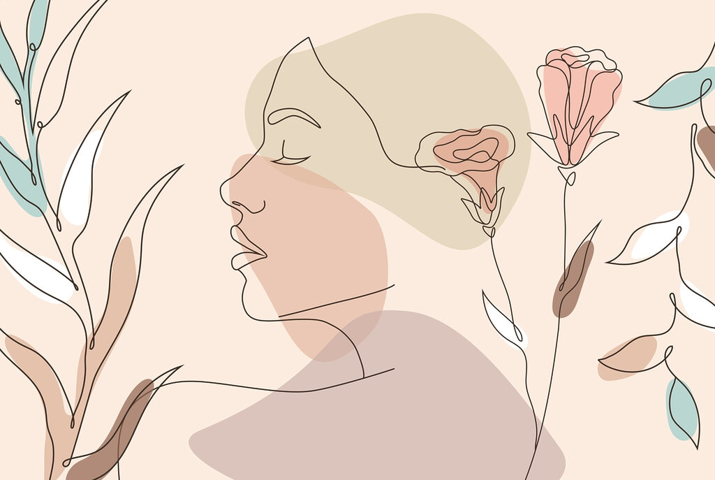 Visage de femme avec des fleurs Visage de femme avec des fleurs