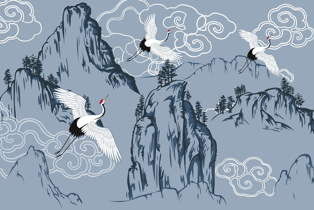 Fond d'écran avec des oiseaux volant au-dessus des montagnes Fond d'écran avec des oiseaux volant au-dessus des montagnes