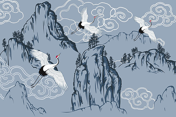 Fond d'écran avec des oiseaux volant au-dessus des montagnes Fond d'écran avec des oiseaux volant au-dessus des montagnes