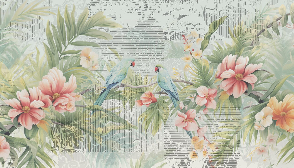 Oiseau sur une branche avec des fleurs Oiseau sur une branche avec des fleurs