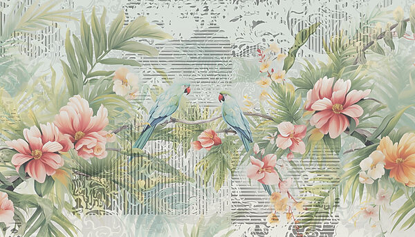 Oiseau sur une branche avec des fleurs Oiseau sur une branche avec des fleurs