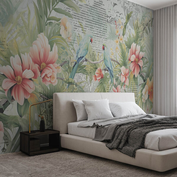 Oiseau sur une branche avec des fleurs Oiseau sur une branche avec des fleurs