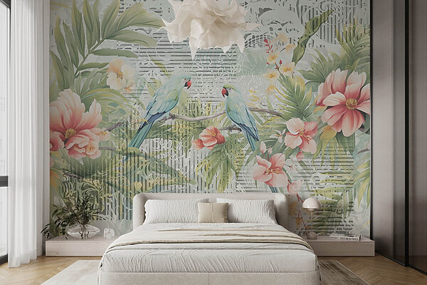 Oiseau sur une branche avec des fleurs Oiseau sur une branche avec des fleurs