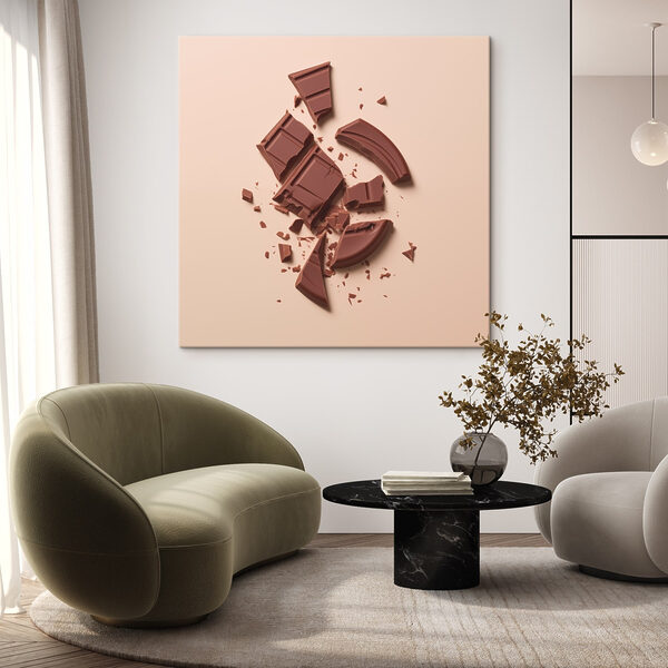 Barre de chocolat cassée sur une surface rose Barre de chocolat cassée sur une surface rose