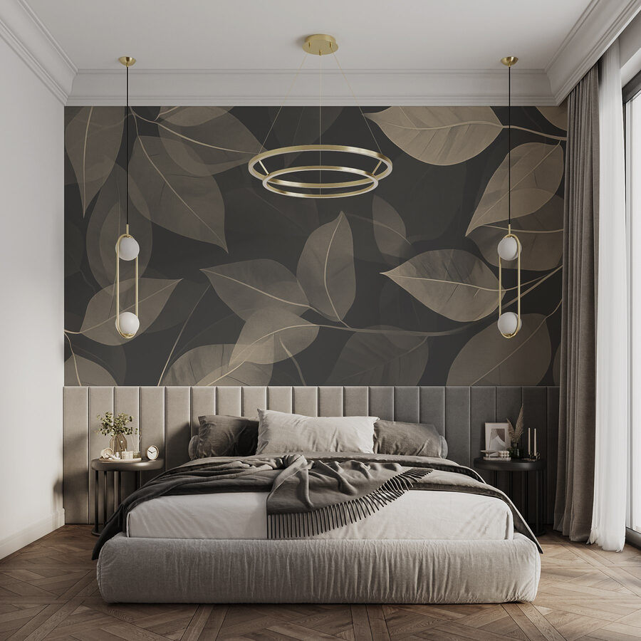 Feuilles douces sur fond de toile sombre