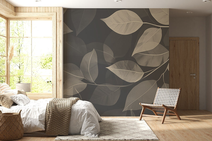 Feuilles douces sur fond de toile sombre