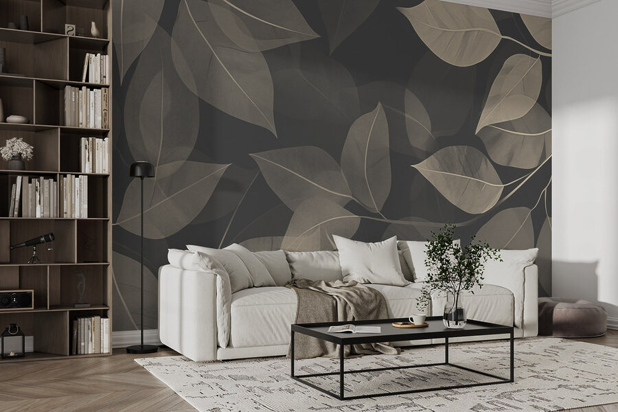 Feuilles douces sur fond de toile sombre