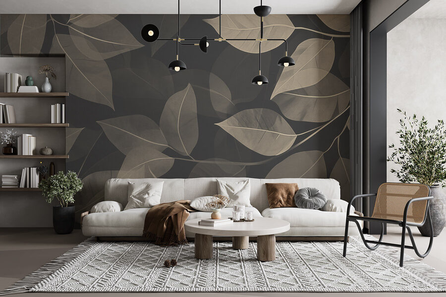 Feuilles douces sur fond de toile sombre