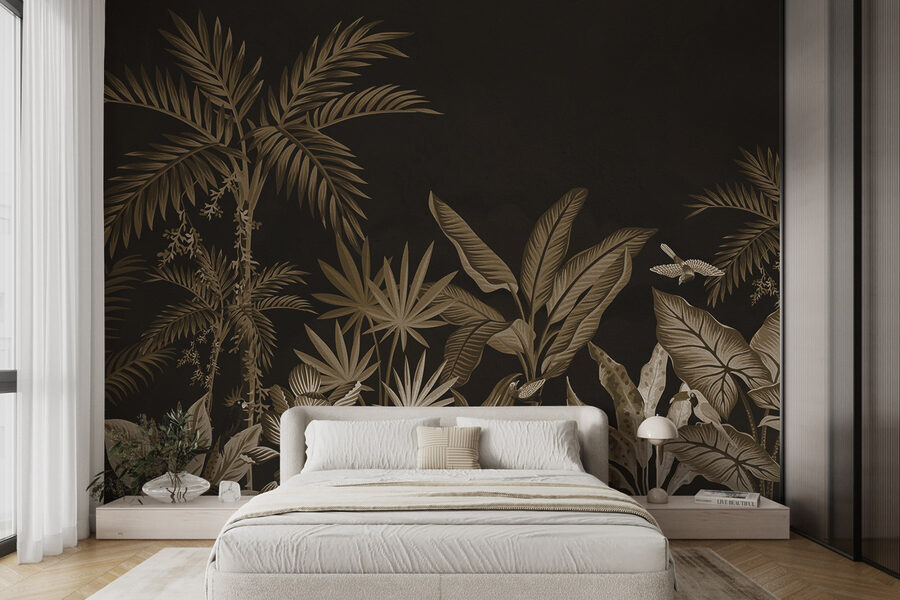 Papier peint avec des plantes et des feuilles