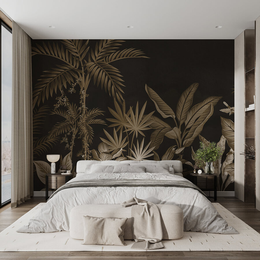 Papier peint avec des plantes et des feuilles